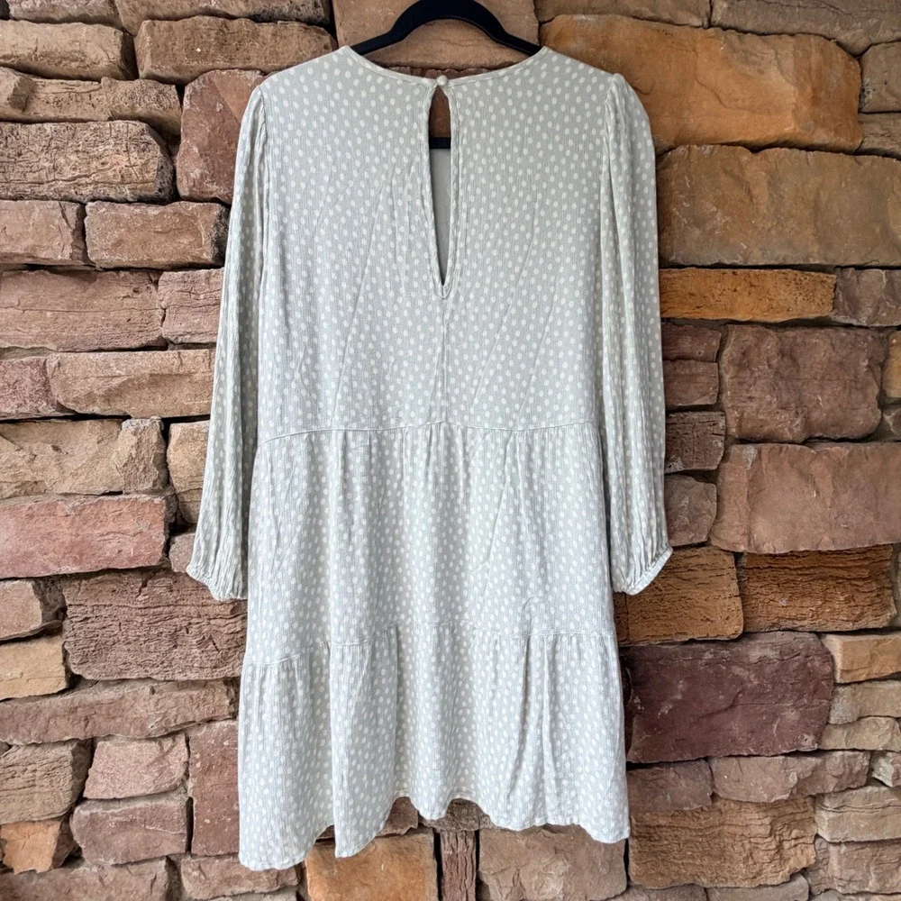 Abercrombie & Fitch Womens Large Dress Green Polka Dot Long Sleeve Tiered Mini